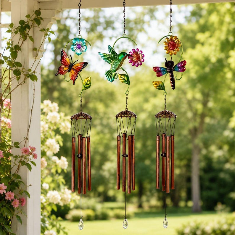Metall Garten Windspiel Kolibri Libelle Schmetterling Hängend Dekor
