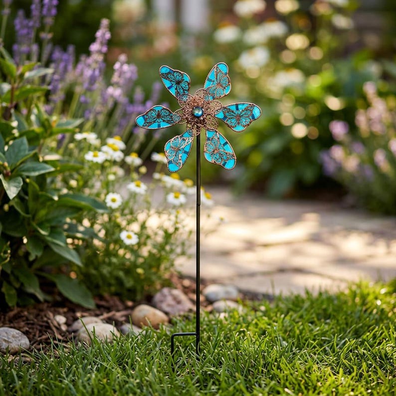Metall Garten Windmühle Schmetterling Windspiel, Outdoor Yard Decor, Rasen Ornament, 90cm Gesamthöhe
