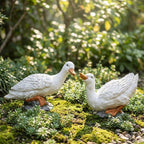 Weiße Entenstatuen Set Minimalist Bauernhaus Garten Dekor Großes Harz Entenpaar Outdoor Tierfiguren Veranda Eingang Akzente