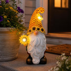 Solar Sonnenblume Gnome Gartenstatue mit LED Bienenlicht, Outdoor Yard Dekoration, 27,69 cm