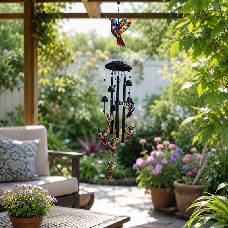 Garten Windspiel Schmetterling Kolibri Kardinal Libelle, Aluminium Klangspiel, 90-99 cm