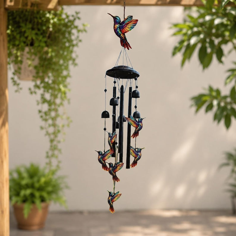 Garten Windspiel Schmetterling Kolibri Kardinal Libelle, Aluminium Klangspiel, 90-99 cm
