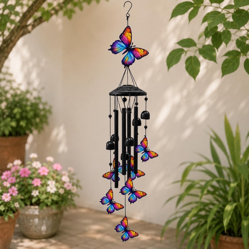 Garten Windspiel Schmetterling Kolibri Kardinal Libelle, Aluminium Klangspiel, 90-99 cm