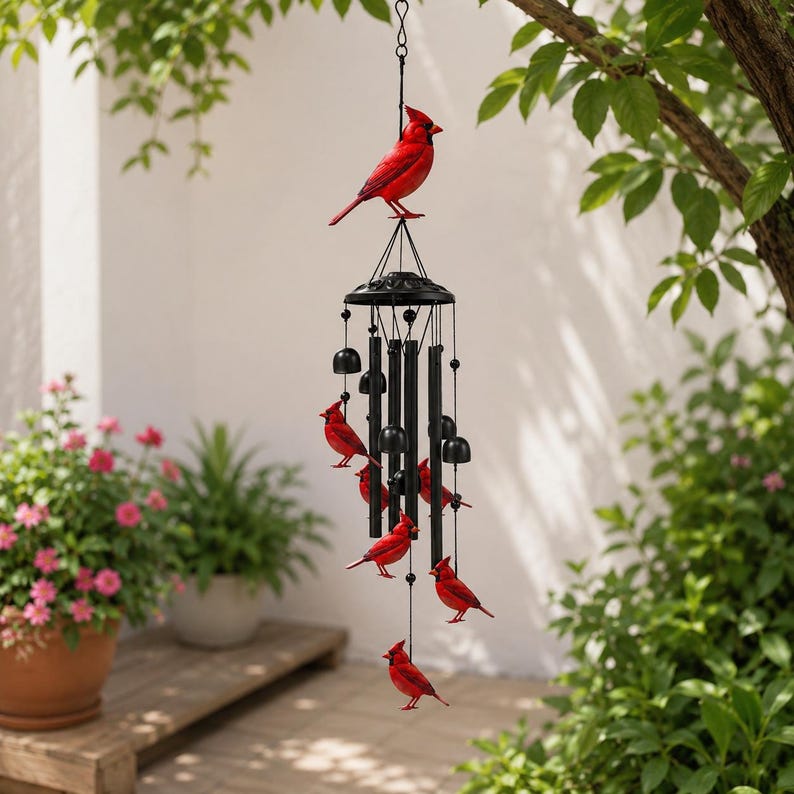 Garten Windspiel Schmetterling Kolibri Kardinal Libelle, Aluminium Klangspiel, 90-99 cm