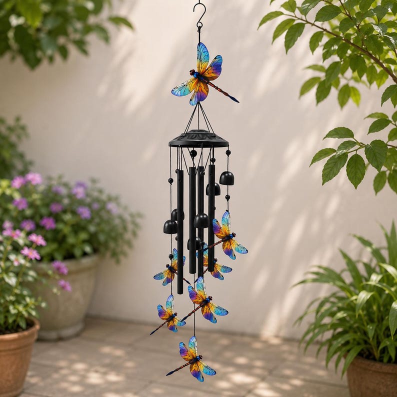 Garten Windspiel Schmetterling Kolibri Kardinal Libelle, Aluminium Klangspiel, 90-99 cm