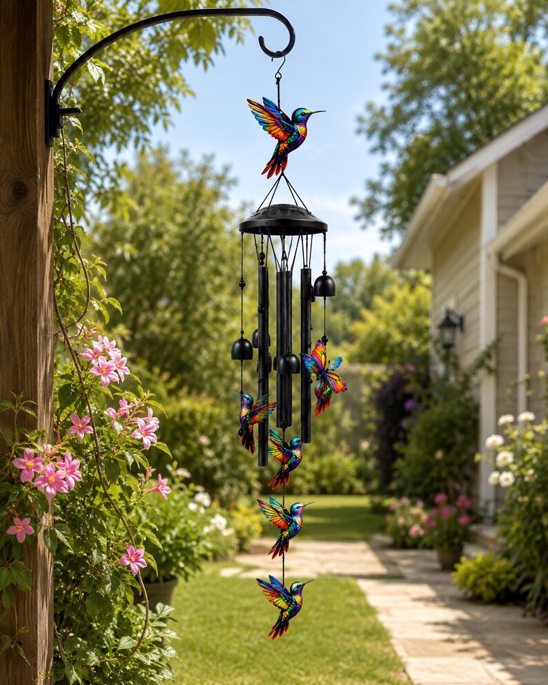 Garten Windspiel Schmetterling Kolibri Kardinal Libelle, Aluminium Klangspiel, 90-99 cm