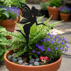 Fairy Silhouette Metal Garden Fence Topper, Magical Yard Stake with Wand, Outdoor Lawn & Flower Bed Decor