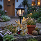Kaninchen-Solarlaternen-Statue, Häschenfamilie mit LED-Licht, wasserdichtes Gartendekor, 33 cm