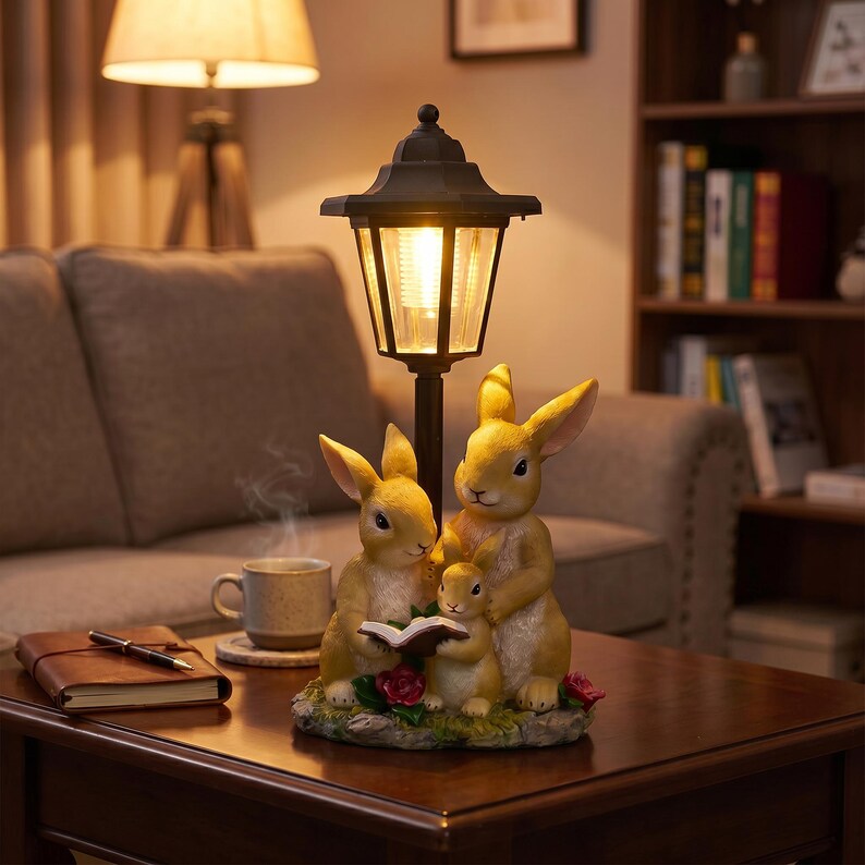 Kaninchen-Solarlaternen-Statue, Häschenfamilie mit LED-Licht, wasserdichtes Gartendekor, 33 cm