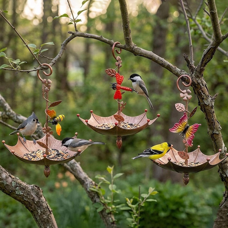 Metallschirm-Vogelfutter, hängende Wildvogel-Samenschalen, Gartendekoration für Vogelliebhaber, Fly-Through-Vogelbad-Hinterhofverzierung