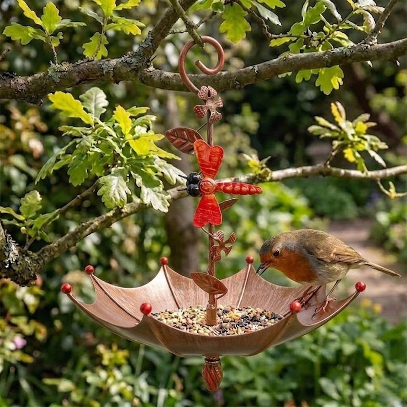Metallschirm-Vogelfutter, hängende Wildvogel-Samenschalen, Gartendekoration für Vogelliebhaber, Fly-Through-Vogelbad-Hinterhofverzierung