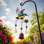 Kolibri-Windspiel, handbemaltes Glas, Kupferglocke, Gartendekoration, 44 cm