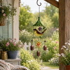 Metall Garten Windspiel mit Vogel und Schmetterling, Handbemalt, Hängedekoration für Veranda Terrasse
