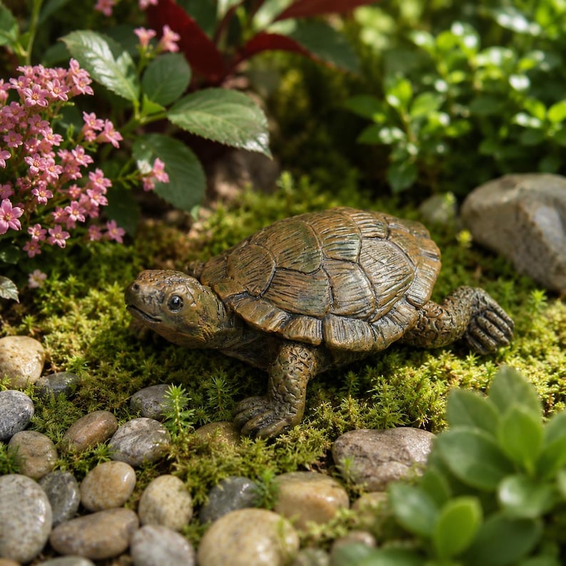 Harz Schildkröte Gartenfigur 7cm, realistische Teichverzierung, wetterbeständige Outdoor Dekoration, rustikale Hofdekoration