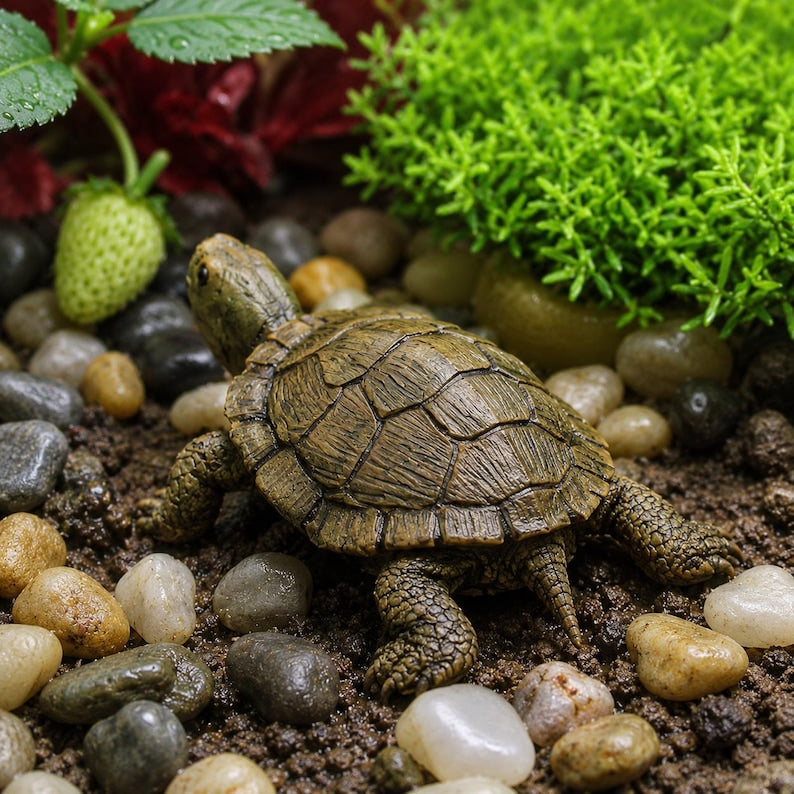 Harz Schildkröte Gartenfigur 7cm, realistische Teichverzierung, wetterbeständige Outdoor Dekoration, rustikale Hofdekoration