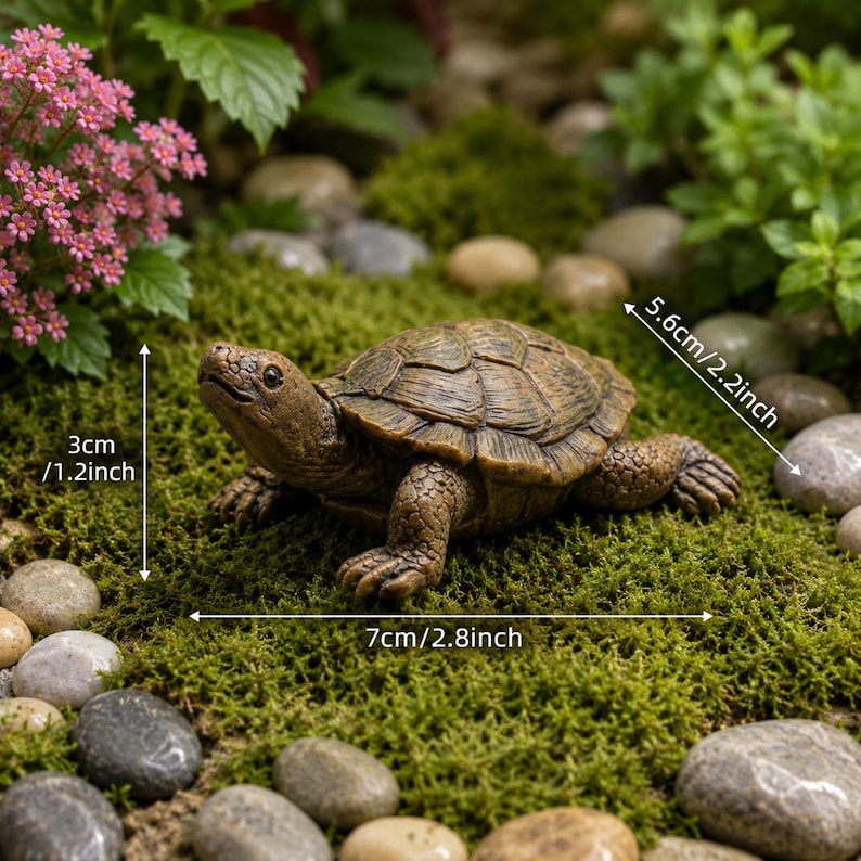 Harz Schildkröte Gartenfigur 7cm, realistische Teichverzierung, wetterbeständige Outdoor Dekoration, rustikale Hofdekoration