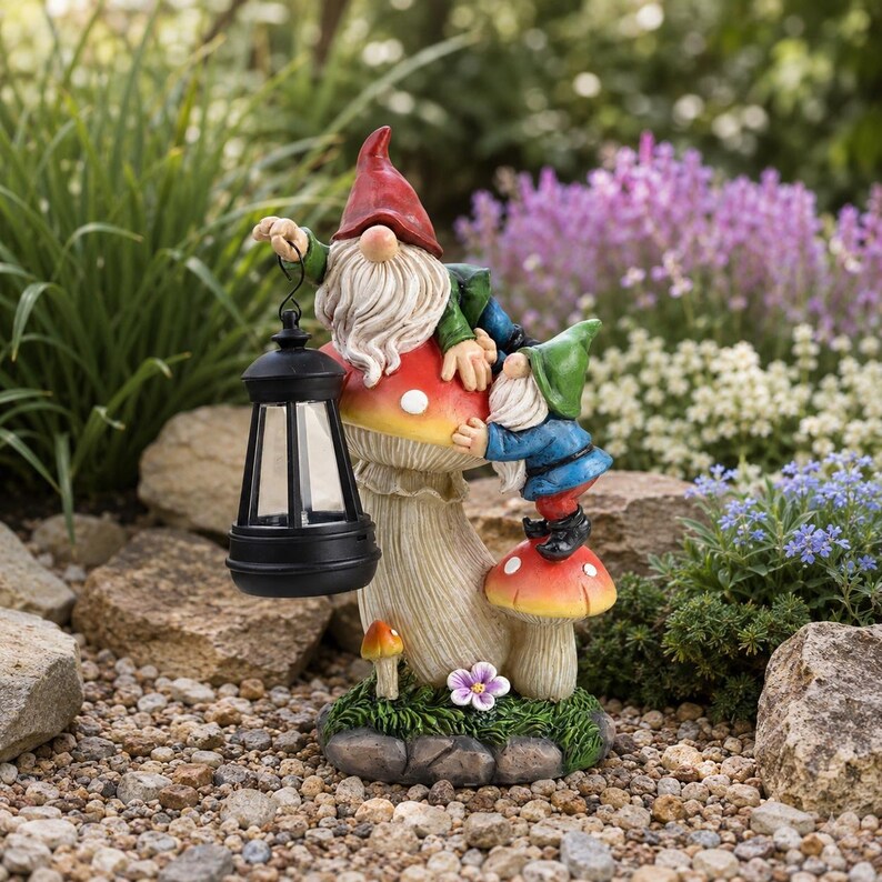 Solar Zwerg Pilz Laterne Statue für Garten, 27,5 cm, Kunstharz, Außendekoration