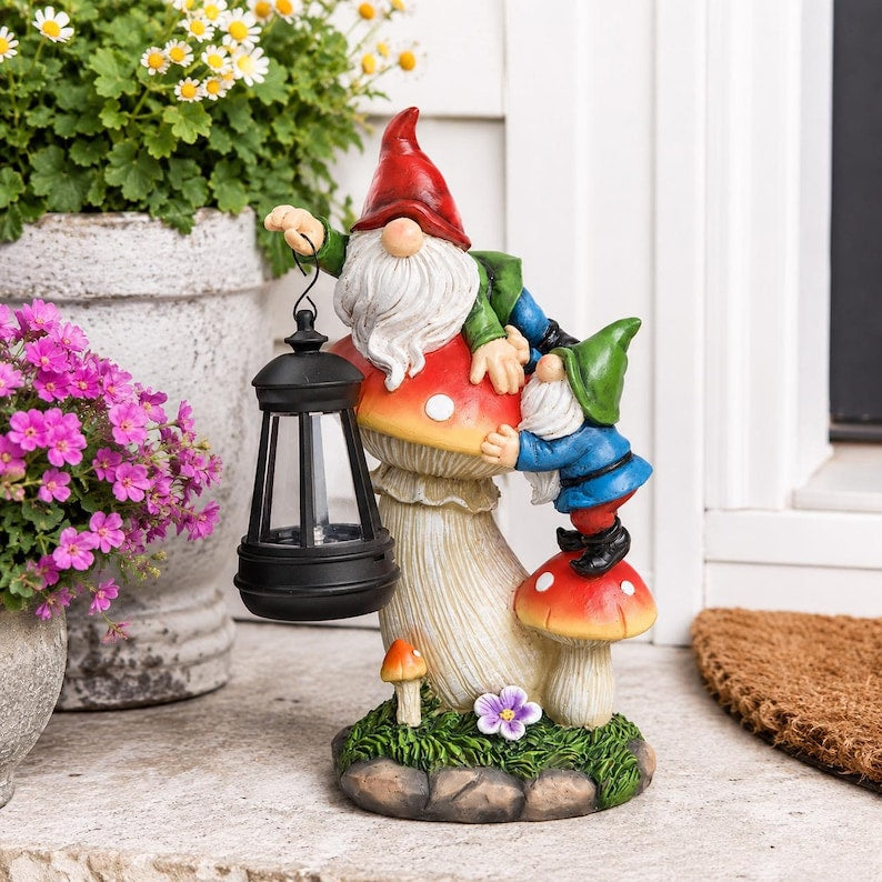 Solar Zwerg Pilz Laterne Statue für Garten, 27,5 cm, Kunstharz, Außendekoration