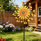 Sunflower Bee Metal Wind Spinner 31 inch Yellow Floral Outdoor Yard Art Garden Decoration