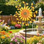 Sunflower Bee Metal Wind Spinner 31 inch Yellow Floral Outdoor Yard Art Garden Decoration