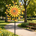 Sunflower Bee Metal Wind Spinner 31 inch Yellow Floral Outdoor Yard Art Garden Decoration