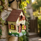 Handbemaltes Pilzhaus-Vogelhaus – Witterungsbeständiges Gießharz, 26cm, für kleine Gartenvögel