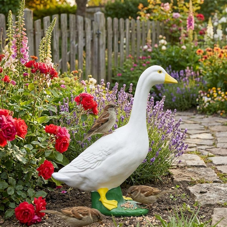 Gänsehof-Statue, realistische Gartenvogel-Dekoration, wetterfeste Rasenskulptur