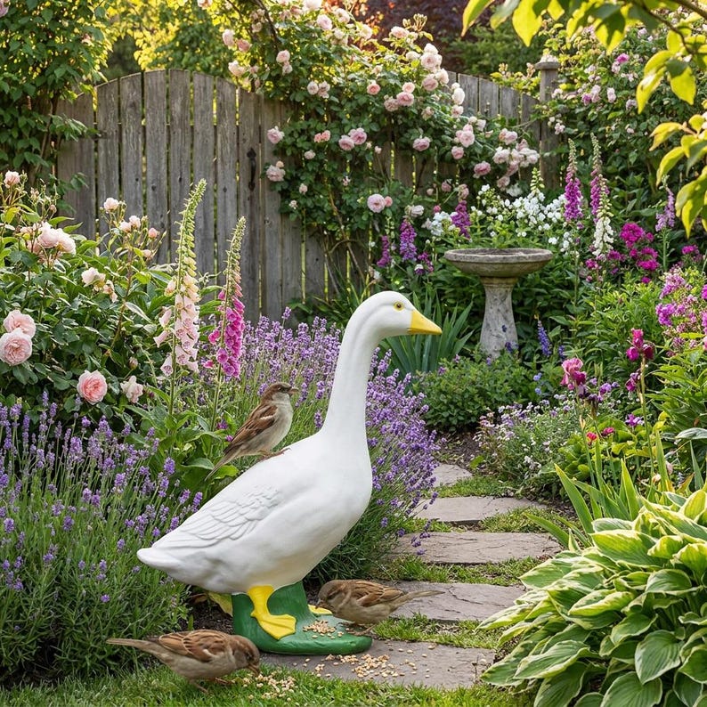 Gänsehof-Statue, realistische Gartenvogel-Dekoration, wetterfeste Rasenskulptur