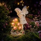 Solar Fee Gartenstatue mit Rosenlichtern, Outdoor Engel Figur Yard Decor, Schmetterlingsfee, 32,5 cm