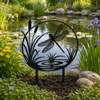 Libelle Metall Gartenstecker Rohrkolben Rasenstecker Schwarz Teichlandschaft