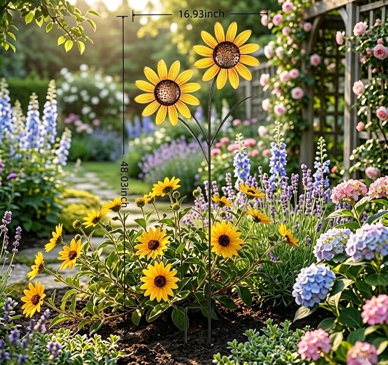 Metall Sonnenblume Garten Spinner Rustikales Schmiedeeisen Yard Dekor