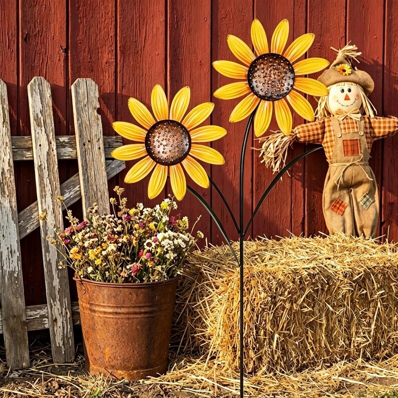 Metall Sonnenblume Garten Spinner Rustikales Schmiedeeisen Yard Dekor