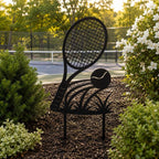 Tennisschläger Gartenpfahl, schwarzes Metall, Yard Art für Blumenbeete und Rasen, Tennisdekor
