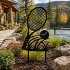 Tennisschläger Gartenpfahl, schwarzes Metall, Yard Art für Blumenbeete und Rasen, Tennisdekor