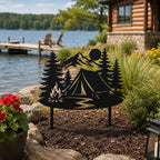 Camping Szene Gartenpfahl, Bergzelt Hof Kunst, rustikale Hütte Rasen Dekor, Outdoor Abenteuer Geschenk