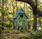 Hängendes Vogelhaus, handgemaltes Wildvogelfutterhaus aus Polyresin, Tudor Cottage Design, wetterfest für Außenbereiche