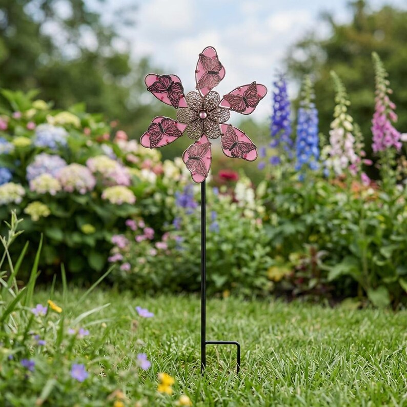 Metall Garten Windmühle Schmetterling Windspiel, Outdoor Yard Decor, Rasen Ornament, 90cm Gesamthöhe