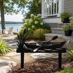 Black Metal Kayak Garden Stake, Lakeside Lawn Decor with Paddle and Cattails