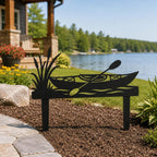 Black Metal Kayak Garden Stake, Lakeside Lawn Decor with Paddle and Cattails