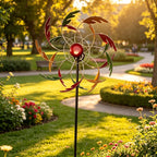 3-Ton Feder Windmühle, Dual Rotating Multicolor Leaf Kinetic Wind Spinner, wetterfeste große Outdoor-Garten-Kunst