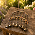 Großes Rustikales Windspiel mit Bronzeglocken, Sternausschnitt, für Garten Terrasse Balkon