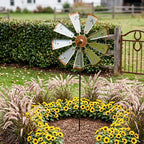 Schmiedeeisen Wind Spinner, rotierender Metall Windmühlenpfahl, wetterfeste Kunst Verzierung für Garten, 42x13,2 Zoll