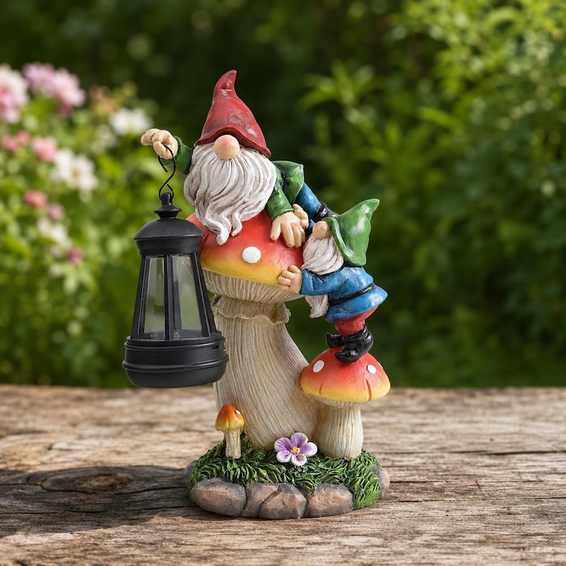 Solar Zwerg Pilz Laterne Statue für Garten, 27,5 cm, Kunstharz, Außendekoration